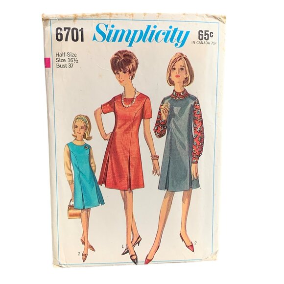 Simplicity 6701 Vintage Sewing Pattern for Womens Dress 16.5  Bust 37 - Picture 1 of 2